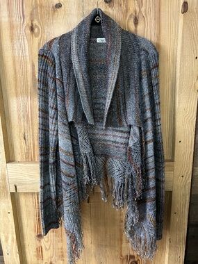 Cato Marled Open-Front Knit Cardigan Sweater / Vest – Multicolor Striped